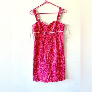 Lilly Pulitzer Kinsey Dress in Parade Pink with White Floral Sundial Embroidery